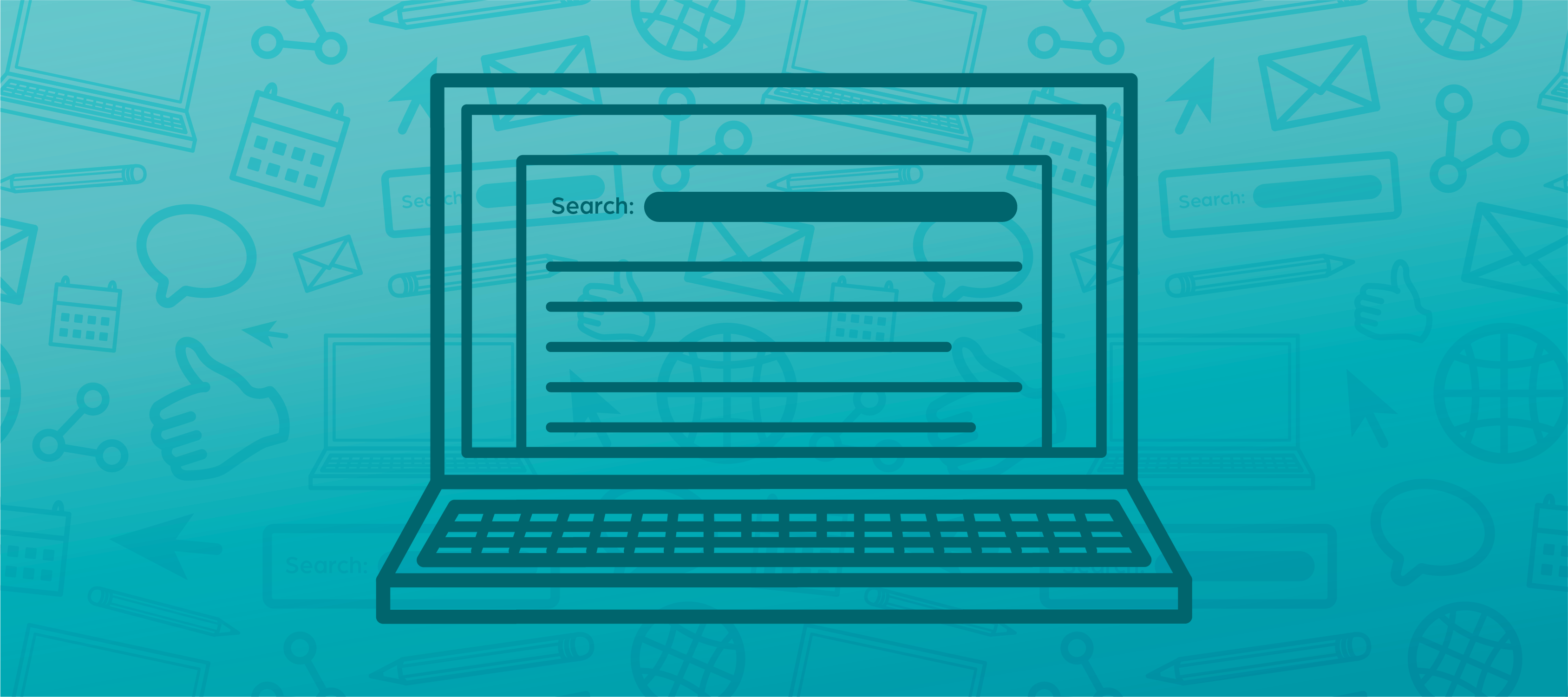 A blue header image featuring an icon of a laptop with a search window open in the center and faded internet icons in the background