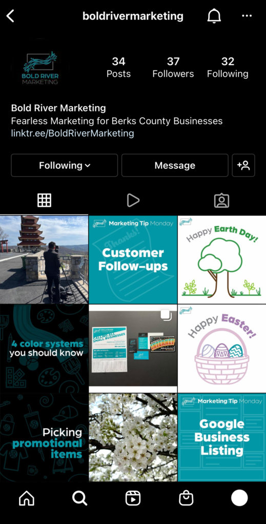a screenshot of Bold River's Instagram feed to show the square crop of photos