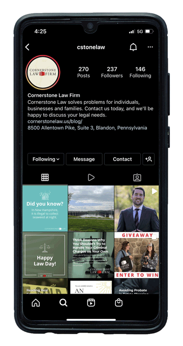 animated gif of screenshots from Cornerstone Law Firm's Instagram