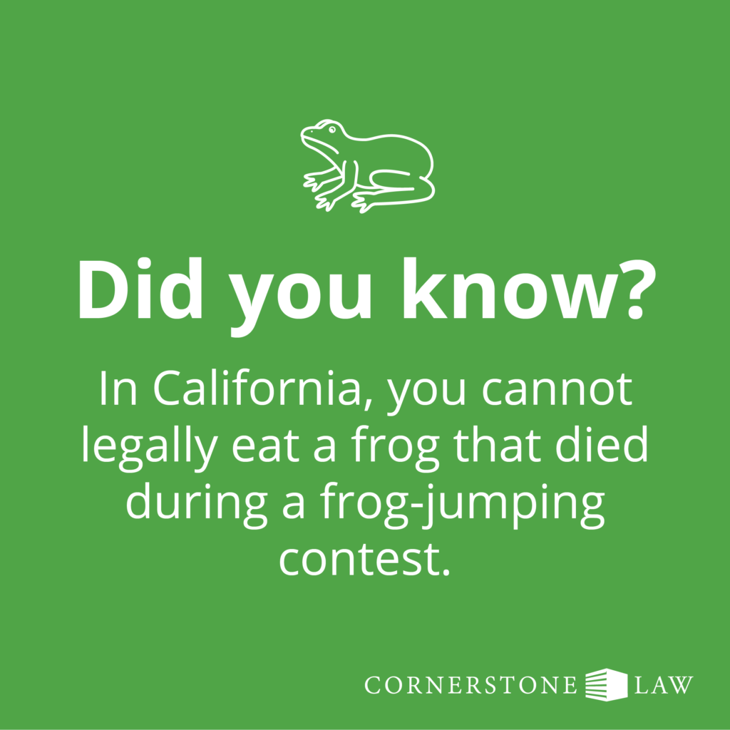 Funny post example that reads "Did you know? In California, you cannot legally eat a frog that died during a frog-jumping contest."