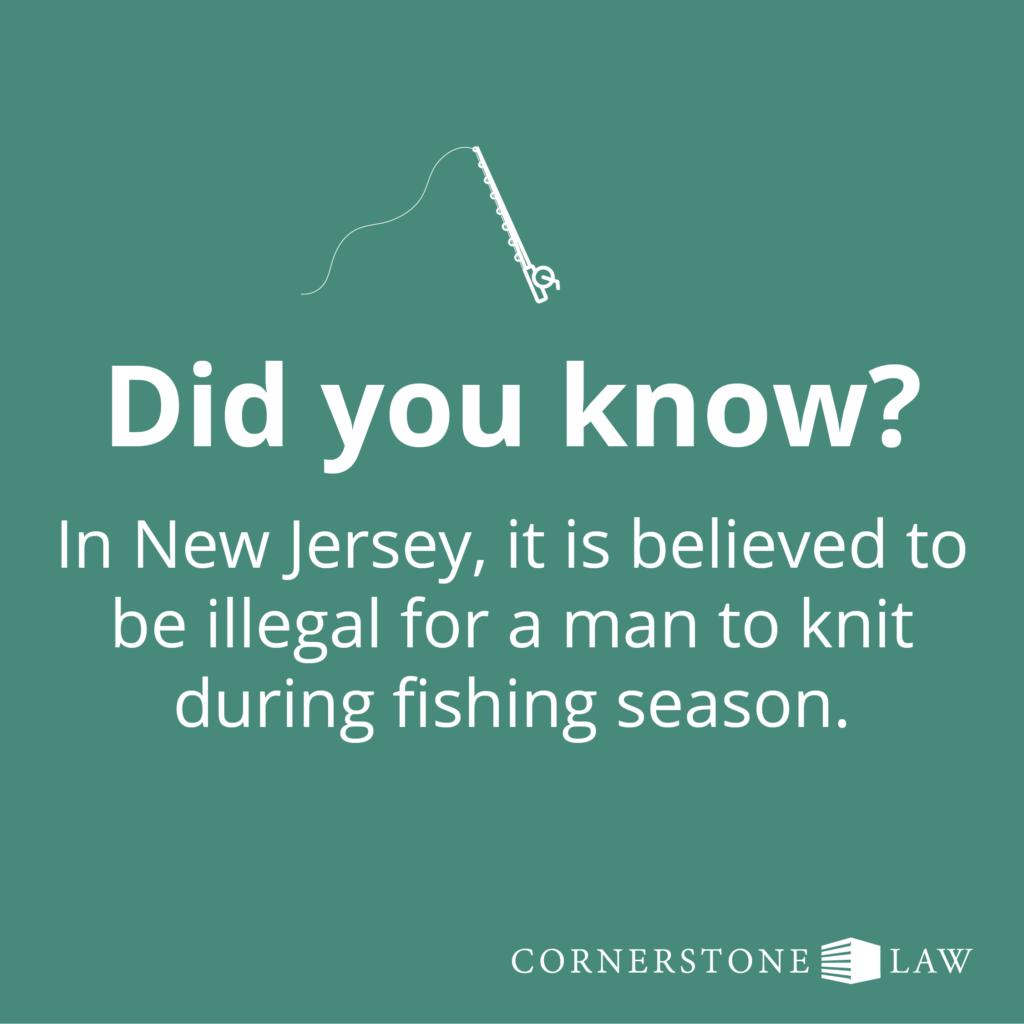 Funny post example that reads "Did you know? In New Jersey, it is believed to be illegal for a man to knit during fishing season."