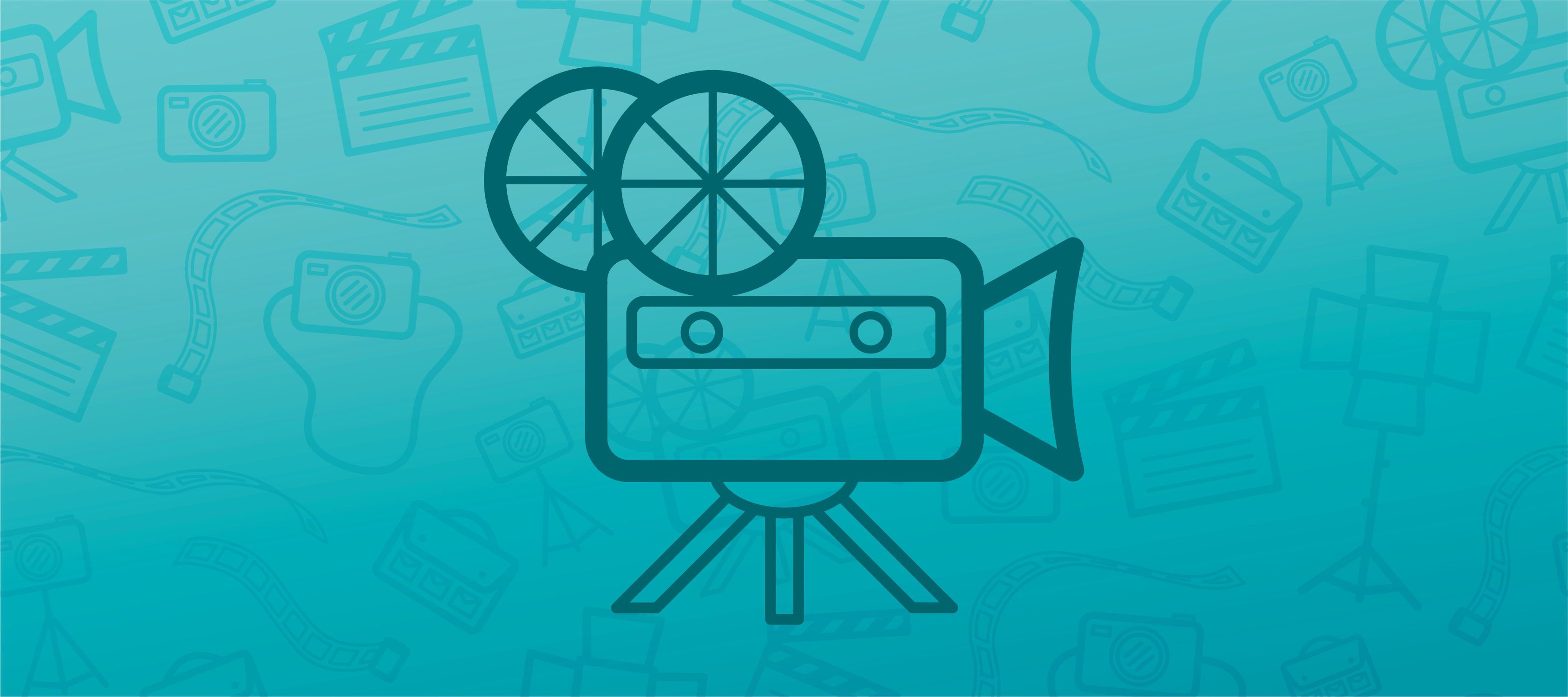 A blue header image featuring an icon of a film camera in the center and faded videography icons in the background