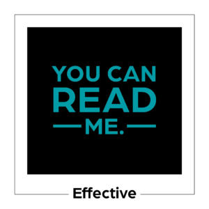 An example of effective color contrast. It's a black square with the words "You can read me." written in a blue that contrasts well with the black.