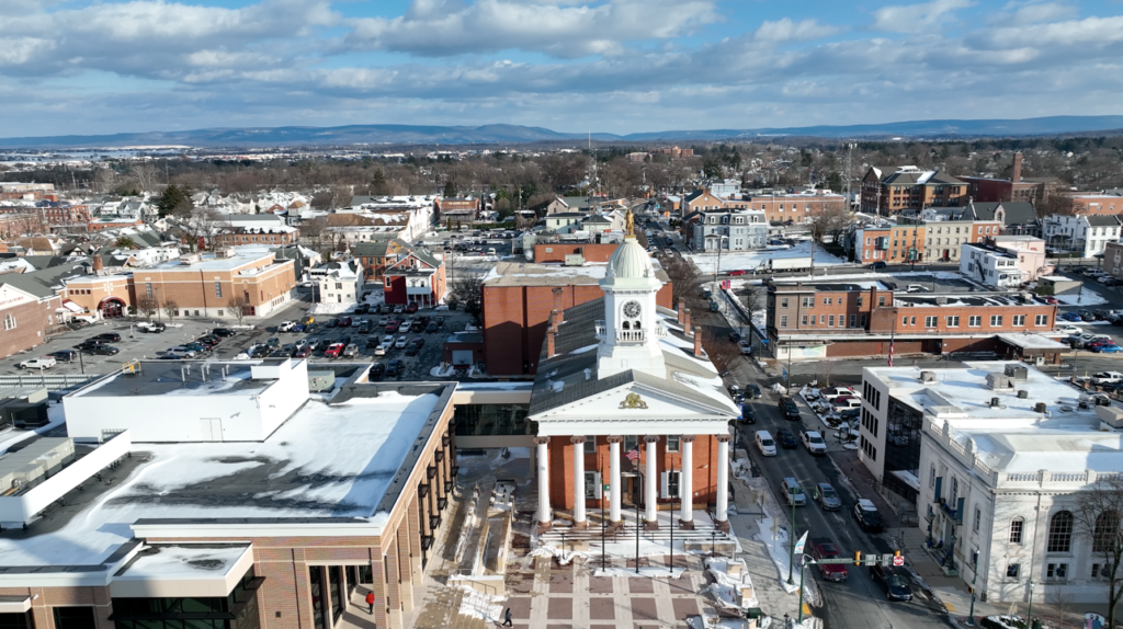 Drone photography example: a view of a Pennsylvania city from up in the air