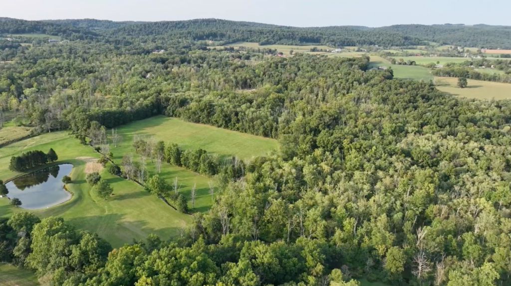 An aerial view of a field in Oley, Pennslyvania