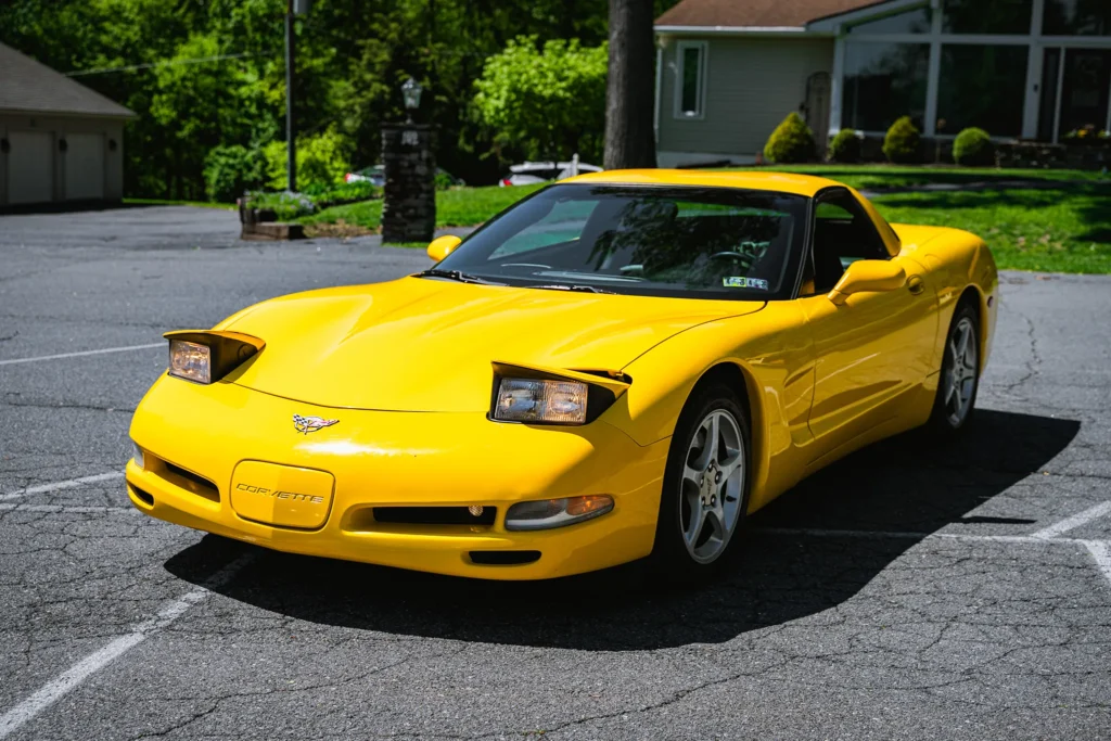 A photo of a yellow Corvette from the front