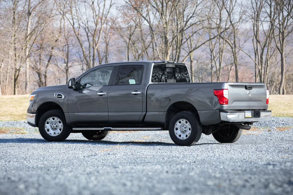 A photo of a gray truck from the back